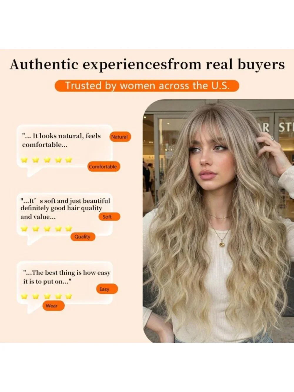 Long Wavy Blonde Wig with Bangs for Women - 26 Inch Stylish Hairpiece